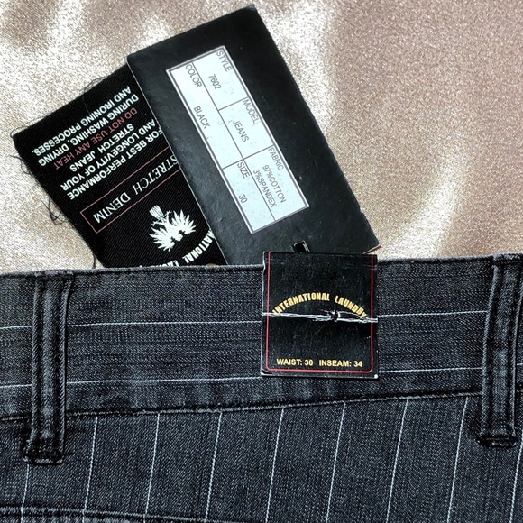 INTERNATIONAL LAUNDRY denim jean black grey stripe 32 cotton spandex - Picture 10 of 11